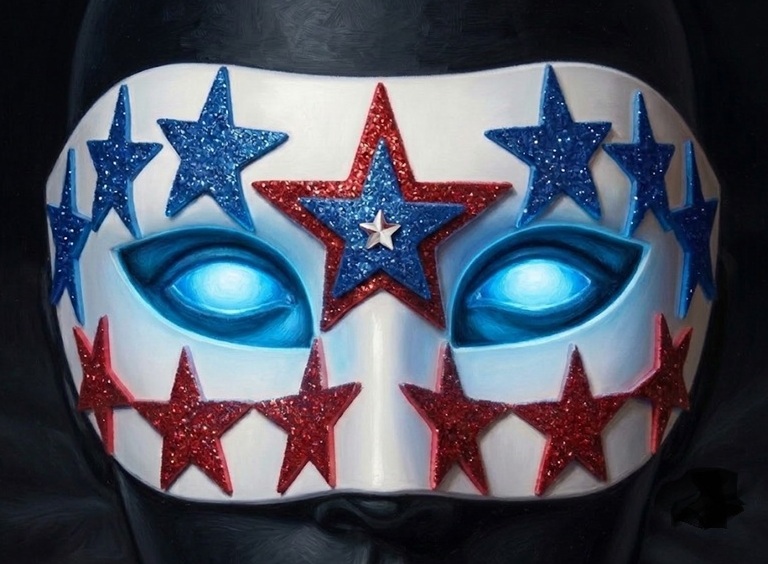 The Mask of Freedom — 13 glitter stars, glowing blue eyes